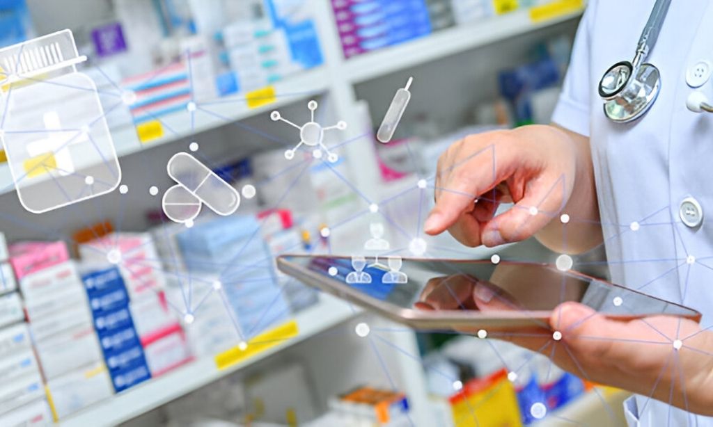 Female doctor using digital tablet for prescription and medicine check—depicting future trends in digital healthcare and online medical marketing in 2026