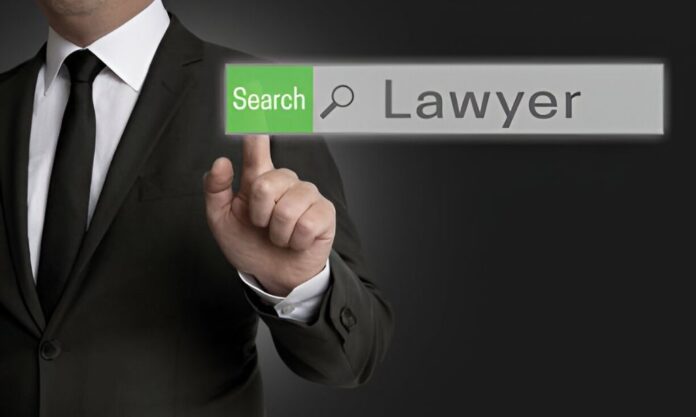 A businessman browsing online with a digital interface showing legal icons, symbolizing how lawyers can use SEO in Bangladesh to get more clients and improve Google rankings.