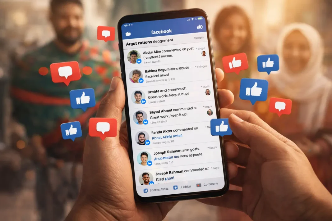 Building Digital Community Engagement for Bangladeshi Political Leaders Building digital community with active Facebook engagement showing comments messages and voter interaction for Bangladesh politicians