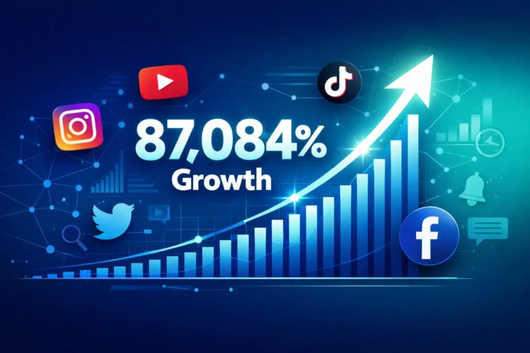 SMMGen SEO case study featured image showing 87,084% organic traffic growth from 32 to 27,900 monthly clicks in SMM panel industry
