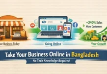 I Don’t Know Anything About Technology – Can I Still Take My Business Online in Bangladesh? Bangladesh business owner successfully taking business online with laptop showing growth charts