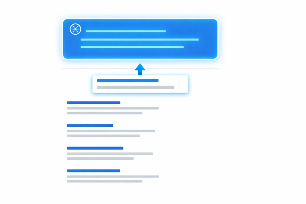 Diagram showing a website being featured in a Google AI Overview above organic search results